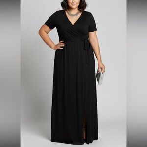 FOREVER 21 Black Wrap Maxi Dress Front Side Slit 1X